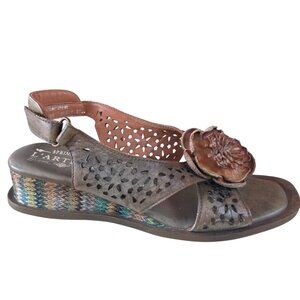 Spring Step L'Artiste Wedge Sandals Genuine Leather Size 36 Brown Floral Boho
